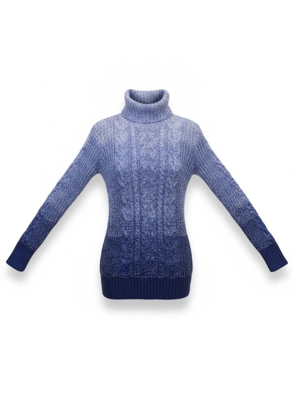 Gap Womens Blue Cotton Turtleneck Cable-Knit Sweater Warm Pullover Rib Trim Size